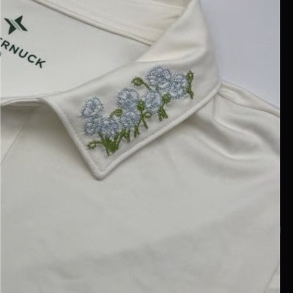Tuckernuck white Polo Shirt Classic Design floral embroidered collar Small - Picture 2 of 2
